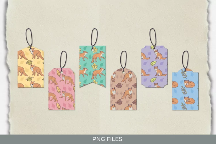 Vintage Fox Seamless Pattern Shaped Tags