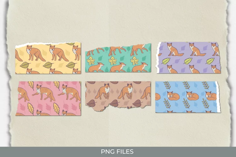 Vintage Fox Seamless Pattern Torn Paper