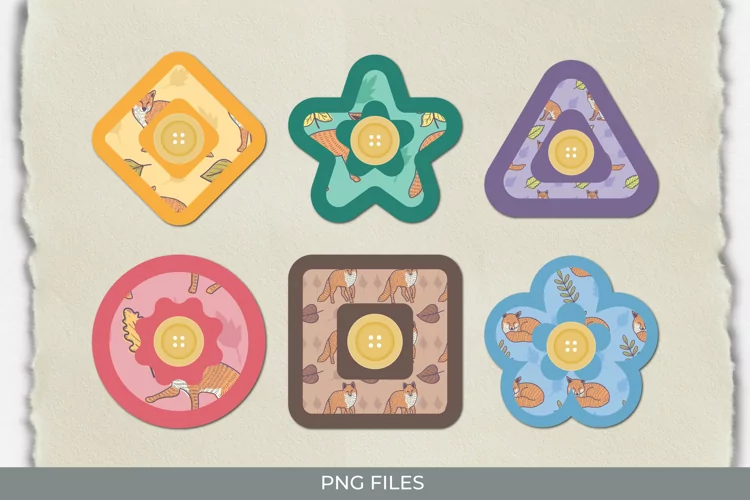 Vintage Fox Seamless Pattern with Buttons