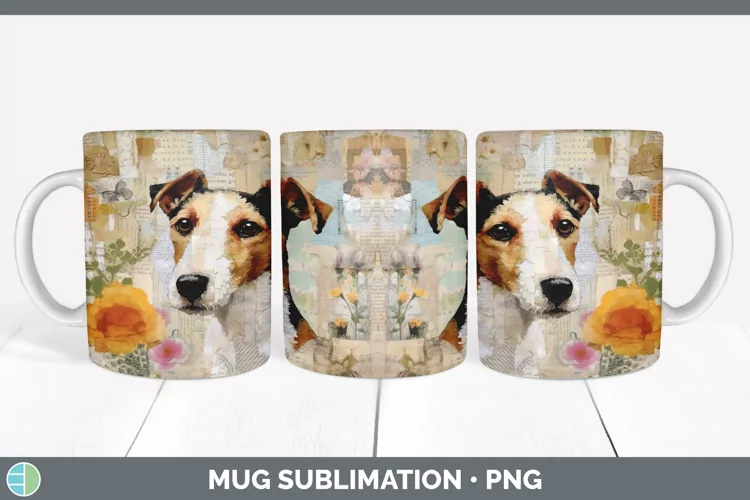 Vintage Fox Terrier Dog Mug Wrap | Sublimation Coffee Cup De