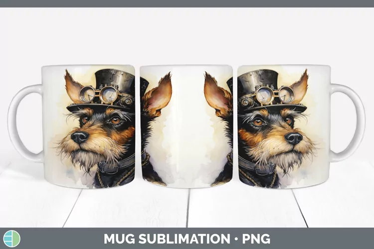 Vintage Fox Terrier Dog Mug Wrap | Sublimation Coffee Cup De