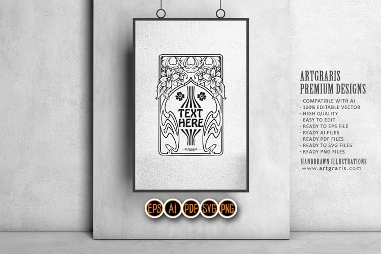Vintage frame art nouveau botanical floral ornament SVG