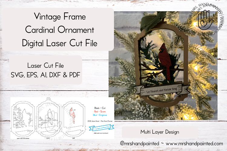 Vintage Frame Cardinal Ornament - Laser Cut File