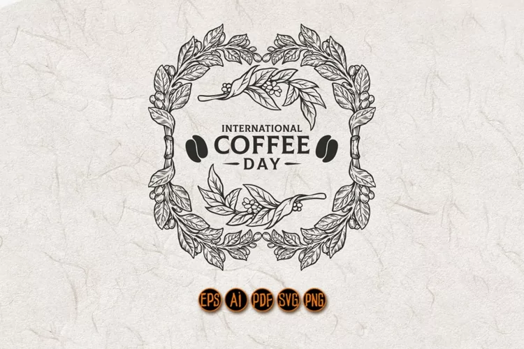 Vintage Frame Coffee Plants Silhouette
