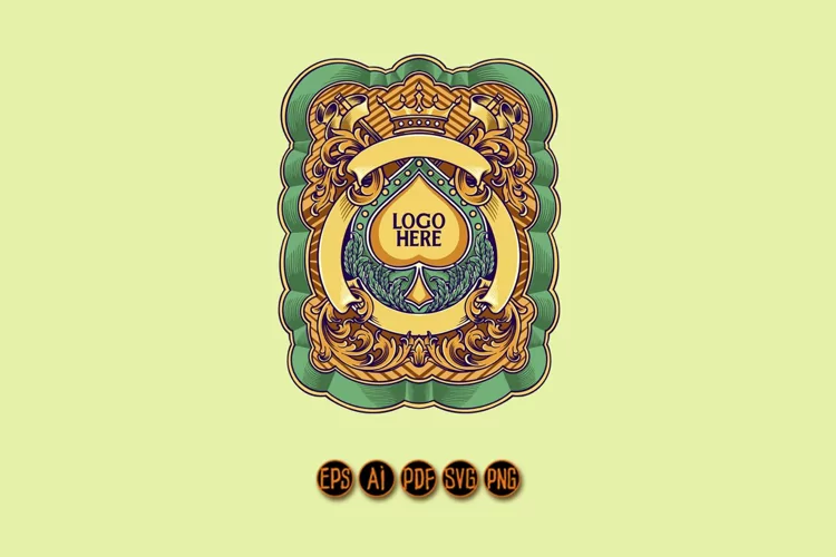 Vintage frame label badge crown heart floral ornament SVG