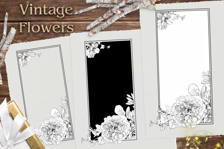 Vintage flowers Frame print Png