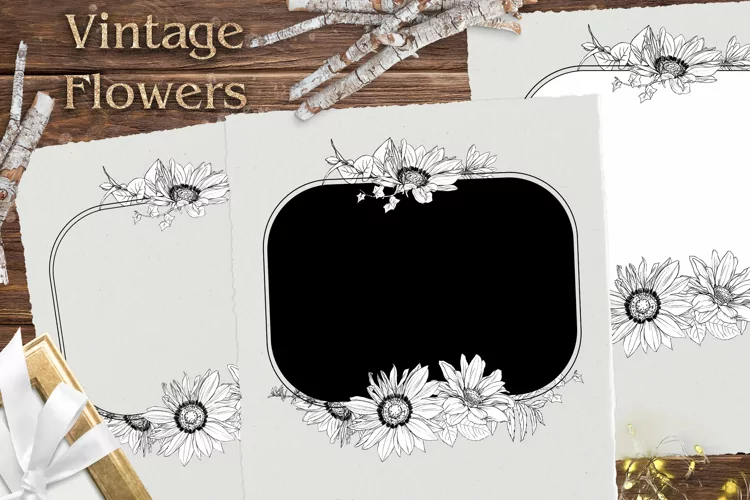 Vintage flowers Frame print Png