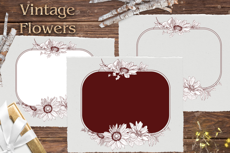 Vintage flowers Frame print Png