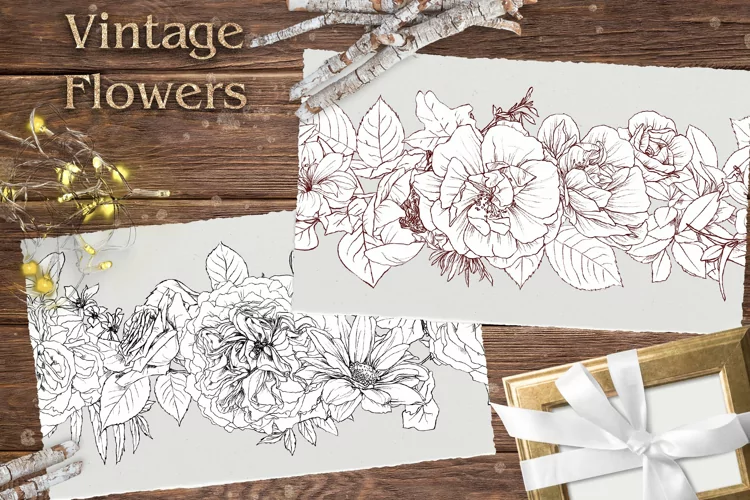 Vintage flowers Seamless Borders print Png