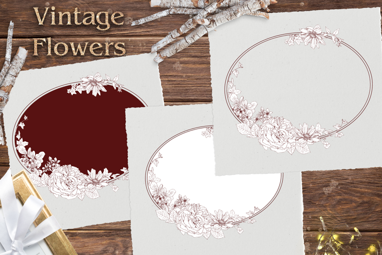 Vintage flowers Frame print Png
