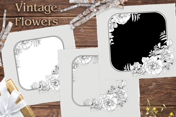 Vintage flowers Frame print Png