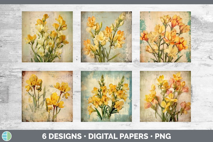Vintage Freesia Flowers Paper Backgrounds | Digital Scrapboo