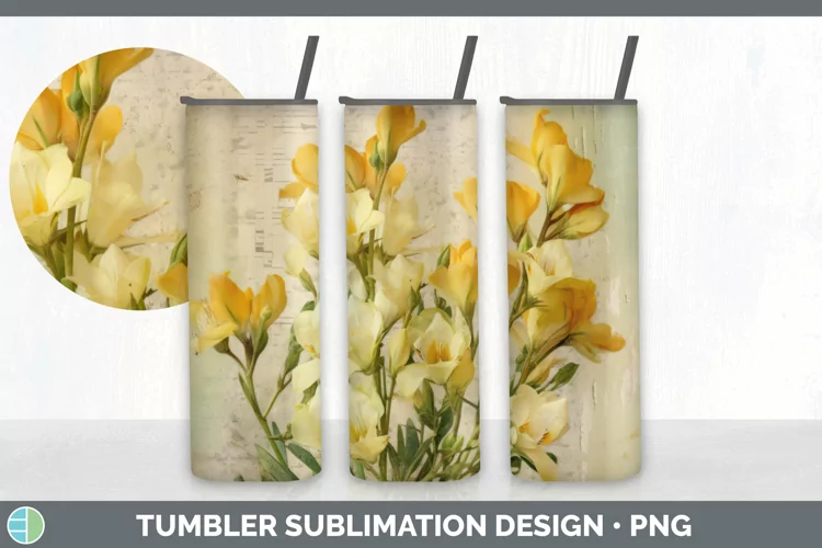 Vintage Freesia Flowers Tumbler | Sublimation 20 oz Skinny T