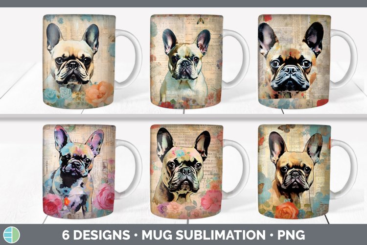 Vintage French Bulldog Mug Wrap | Sublimation Coffee Cup Des