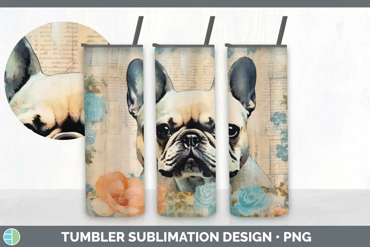 Vintage French Bulldog Tumbler | Sublimation 20 oz Skinny Tu