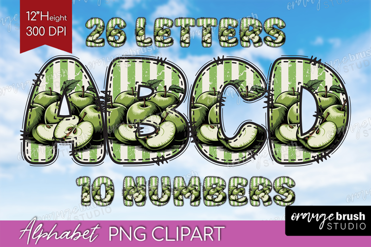 Vintage Fruits Doodle Aphabet Clipart - Sweet Summer Letters