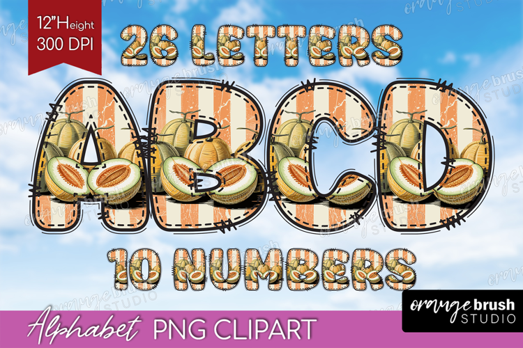 Vintage Fruits Doodle Aphabet Clipart - Sweet Summer Letters