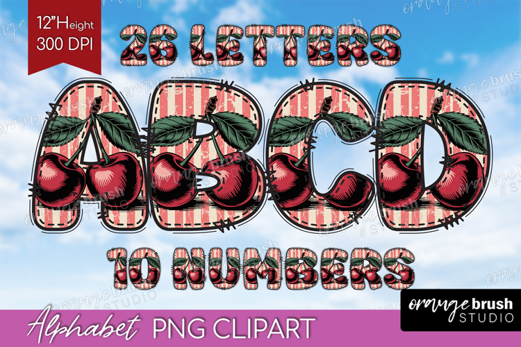 Vintage Fruits Doodle Aphabet Clipart - Sweet Summer Letters