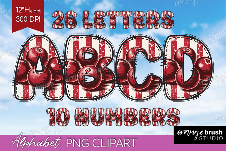 Vintage Fruits Doodle Aphabet Clipart - Sweet Summer Letters