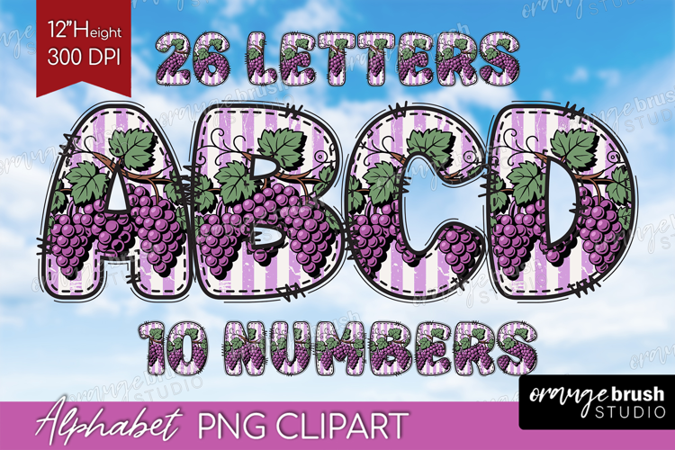 Vintage Fruits Doodle Aphabet Clipart - Sweet Summer Letters