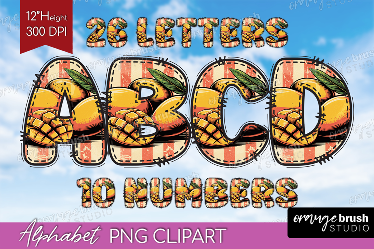 Vintage Fruits Doodle Aphabet Clipart - Sweet Summer Letters