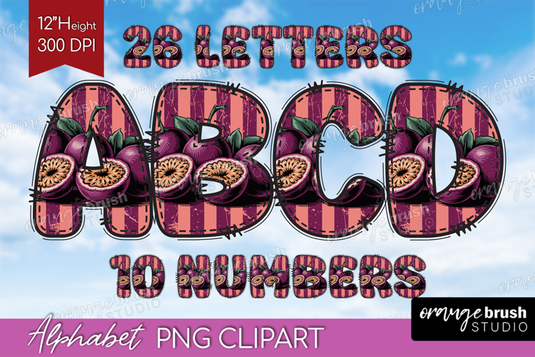 Vintage Fruits Doodle Aphabet Clipart - Sweet Summer Letters
