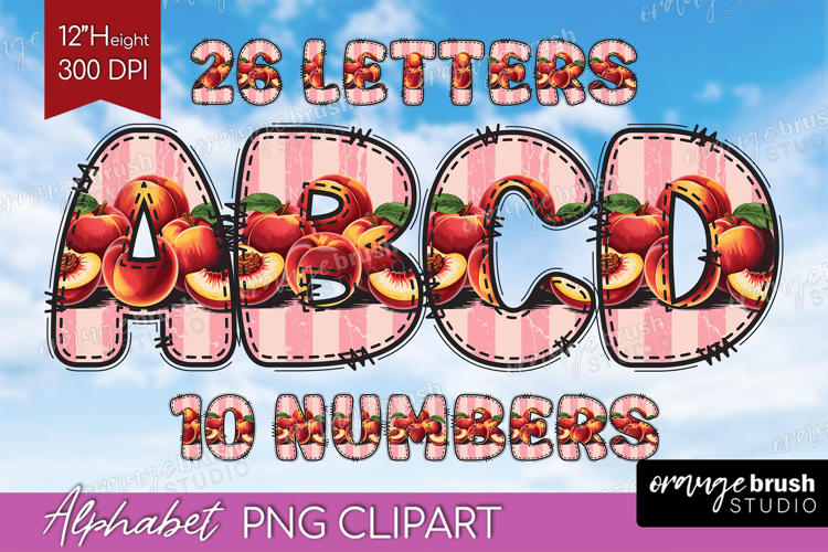 Vintage Fruits Doodle Aphabet Clipart - Sweet Summer Letters