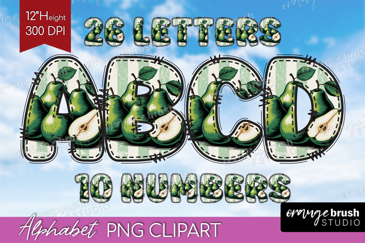 Vintage Fruits Doodle Aphabet Clipart - Sweet Summer Letters