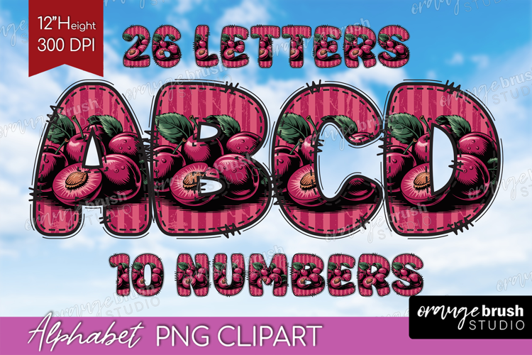 Vintage Fruits Doodle Aphabet Clipart - Sweet Summer Letters