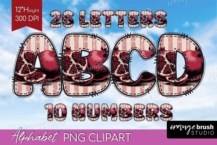 Vintage Fruits Doodle Aphabet Clipart - Sweet Summer Letters