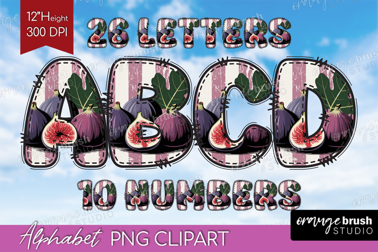Vintage Fruits Doodle Aphabet Clipart - Sweet Summer Letters