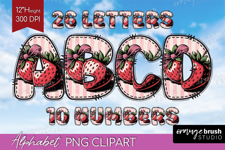 Vintage Fruits Doodle Aphabet Clipart - Sweet Summer Letters