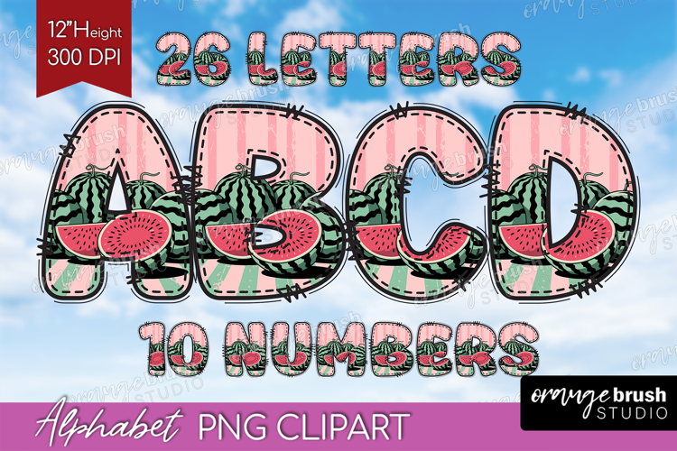 Vintage Fruits Doodle Aphabet Clipart - Sweet Summer Letters