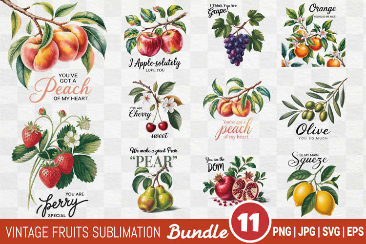 Vintage Fruit Sublimation SVG PNG Bundle