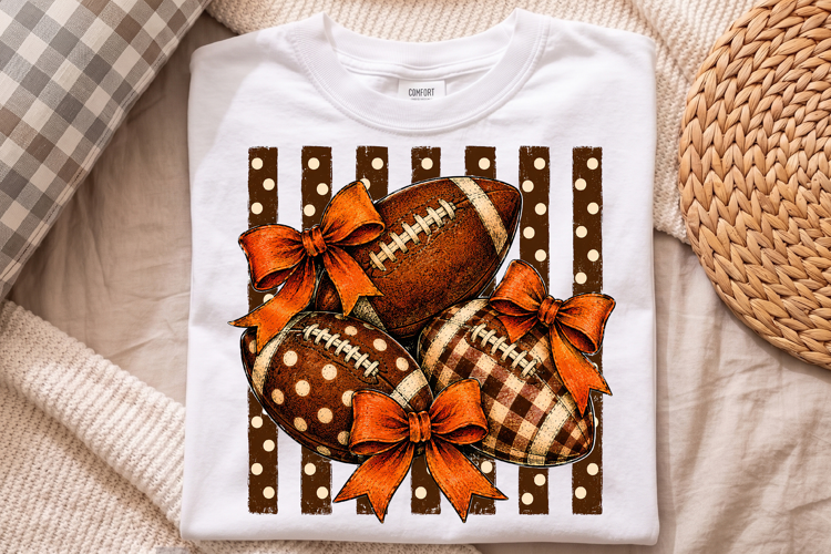 Vintage Gameday Football Bow Design, Coquette Football PNG