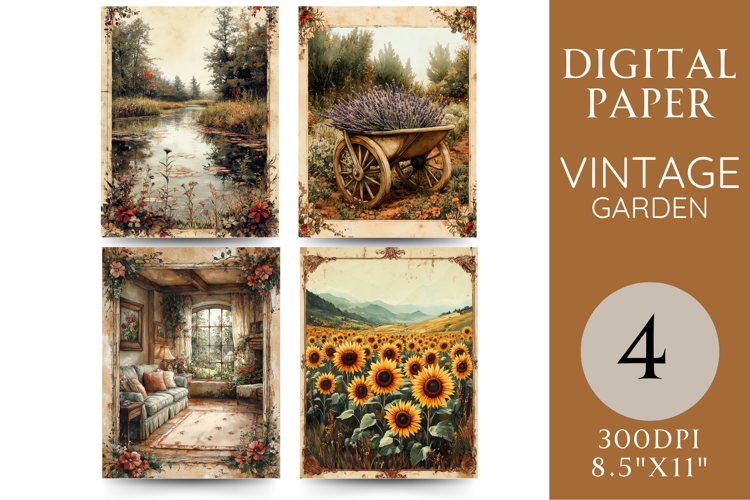 Sunflower Digital Paper with Pond, Lavender and Room Art