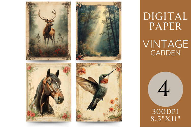 Woodland Digital Paper with Deer, Horse, Bird and Forest