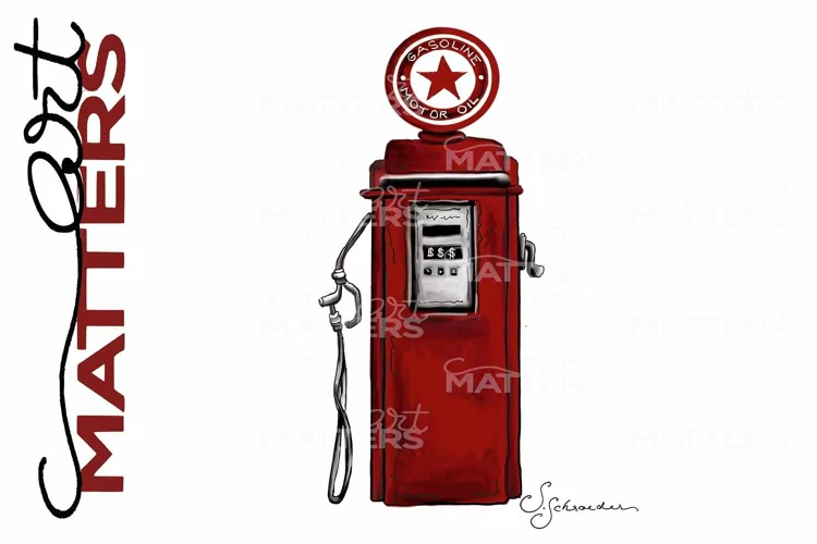 Vintage Gas Pump Clipart - 300 DPI - Hand Painted