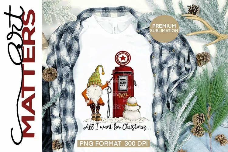 Vintage Gas Pump Santa Gnome Snowman - 300 DPI