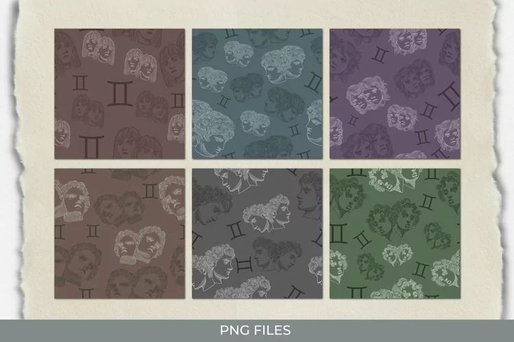 Vintage Gemini Sign Seamless Pattern Paper Pack
