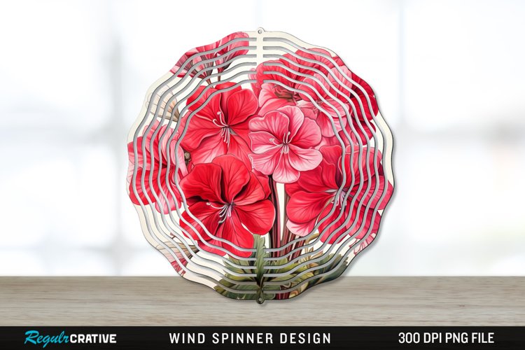 Vintage Geranium Flowers Wind Spinner Sublimation PNG Design example image 1