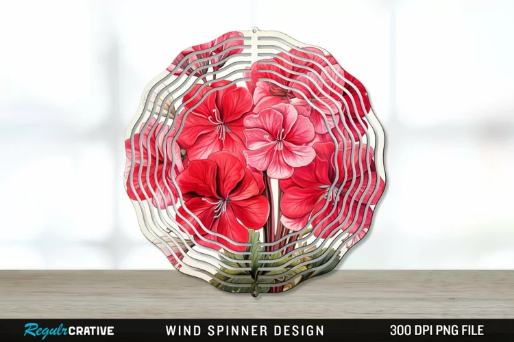 Vintage Geranium Flowers Wind Spinner Sublimation PNG Design