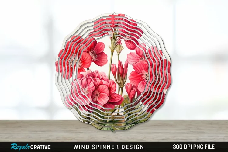 Vintage Geranium Flowers Wind Spinner Sublimation PNG Design