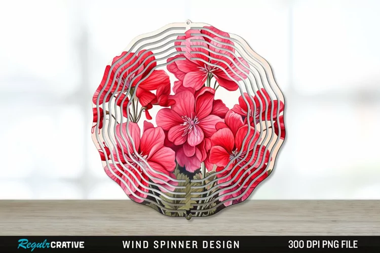 Vintage Geranium Flowers Wind Spinner Sublimation PNG Design
