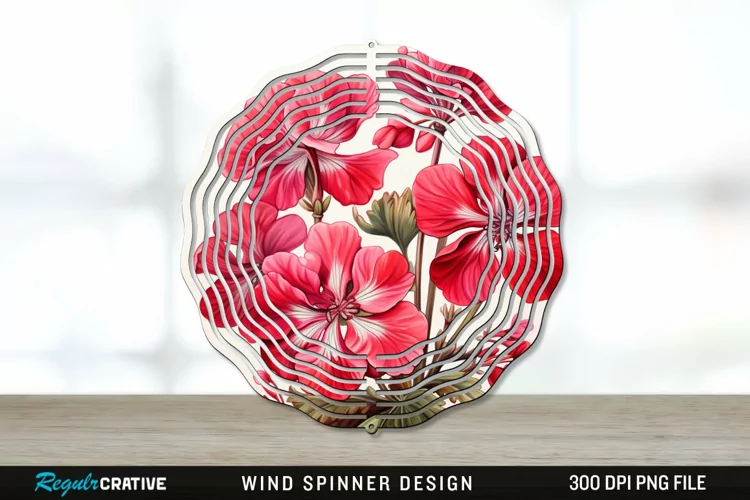 Vintage Geranium Flowers Wind Spinner Sublimation PNG Design