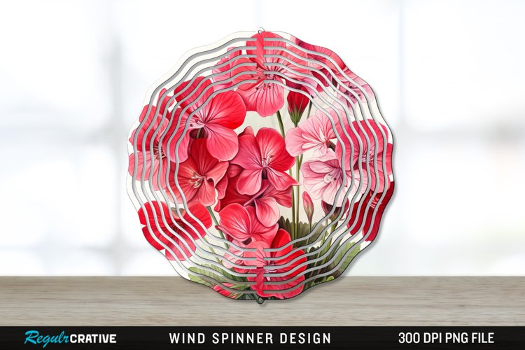 Vintage Geranium Flowers Wind Spinner Sublimation PNG Design example image 1