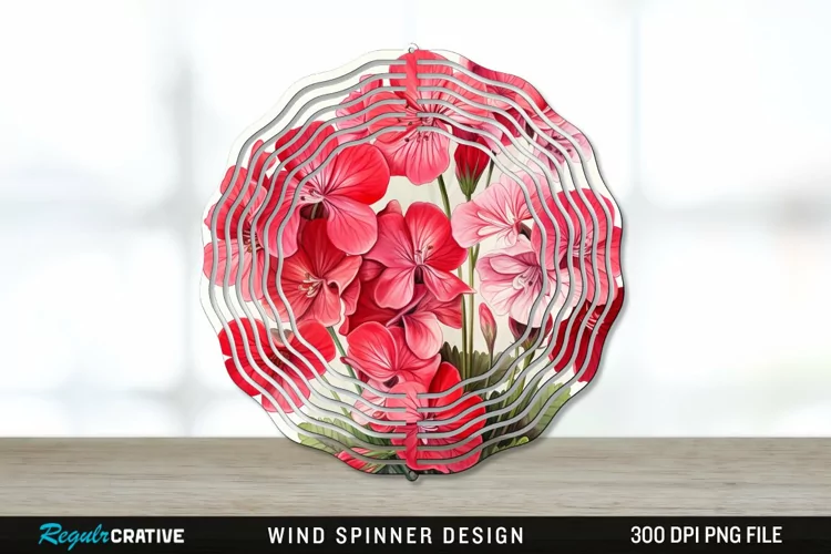 Vintage Geranium Flowers Wind Spinner Sublimation PNG Design