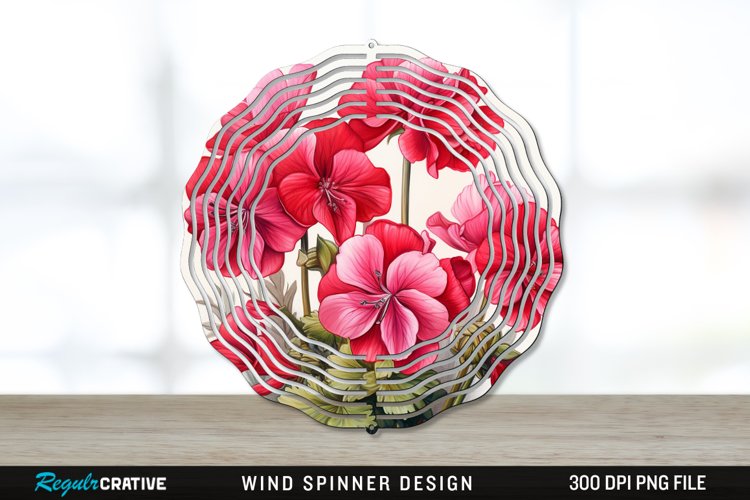 Vintage Geranium Flowers Wind Spinner Sublimation PNG Design example image 1