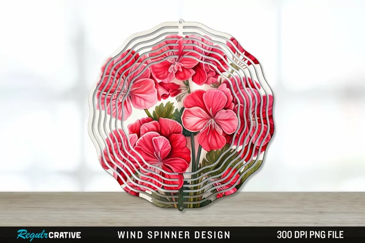 Vintage Geranium Flowers Wind Spinner Sublimation PNG Design