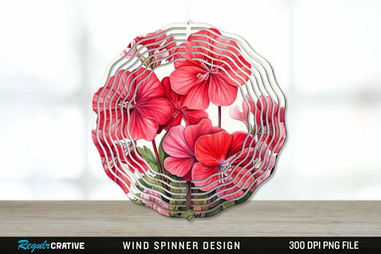 Vintage Geranium Flowers Wind Spinner Sublimation PNG Design